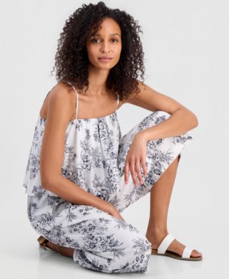 Women's Toile Garden-Printed Sleeveless Cropped Jumpsuit