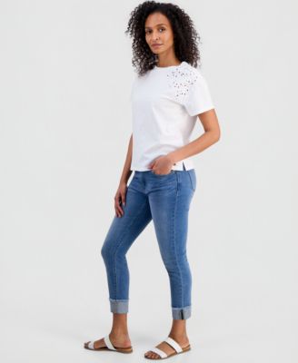 Women's Cotton Solid Embroidered T-Shirt