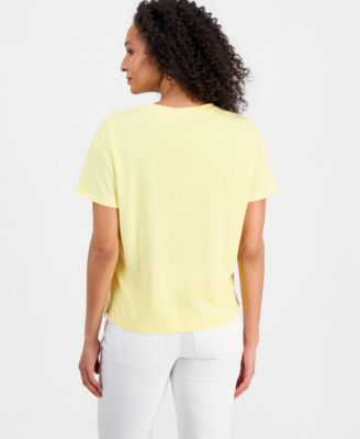 Women's Cotton Solid Embroidered T-Shirt