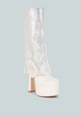 Women's Sundra Floral Applique Platform Heeled Boots