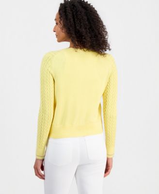 Women's Cable-Knit Striped-Cuff Cardigan Sweater