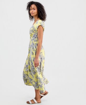 Women's Printed Toile Puff-Sleeve A-Line Dress