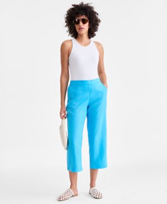 Women's 100% Linen Solid Cropped Pull-On Pants