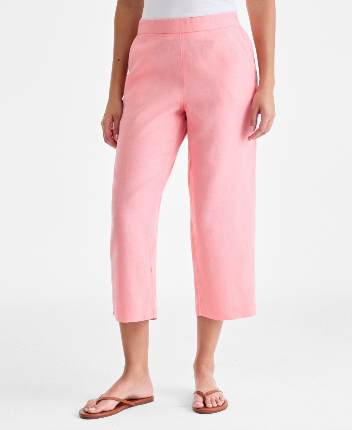 Charter Club Women's 100% Linen Solid Cropped Pull-On Pants, Created for Macy's