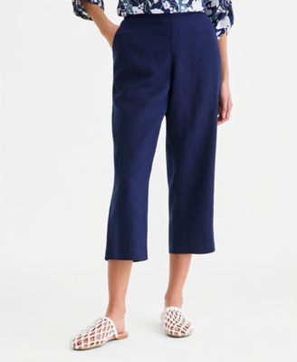 Women's 100% Linen Solid Cropped Pull-On Pants