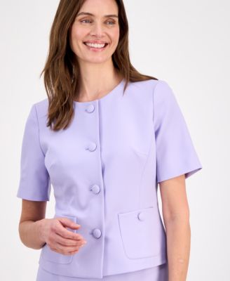 Women's Short-Sleeve Four-Button 2 Piece Skirt Suit