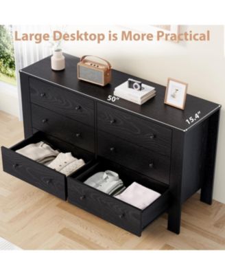 6 Drawer Dresser for Bedroom, Wide Black Chest with Deep Drawers and Metal Knobs, Modern Storage for Hallway, Kids Room.