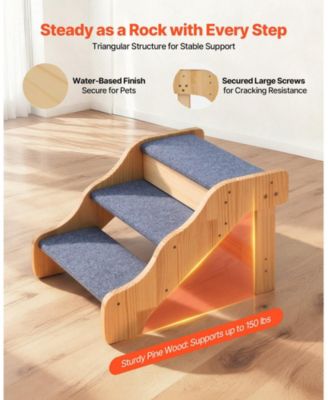 3-Step Wooden Pet Stairs for High Beds, Sofa, or Car, Non-Slip Surface, 150 lb Capacity