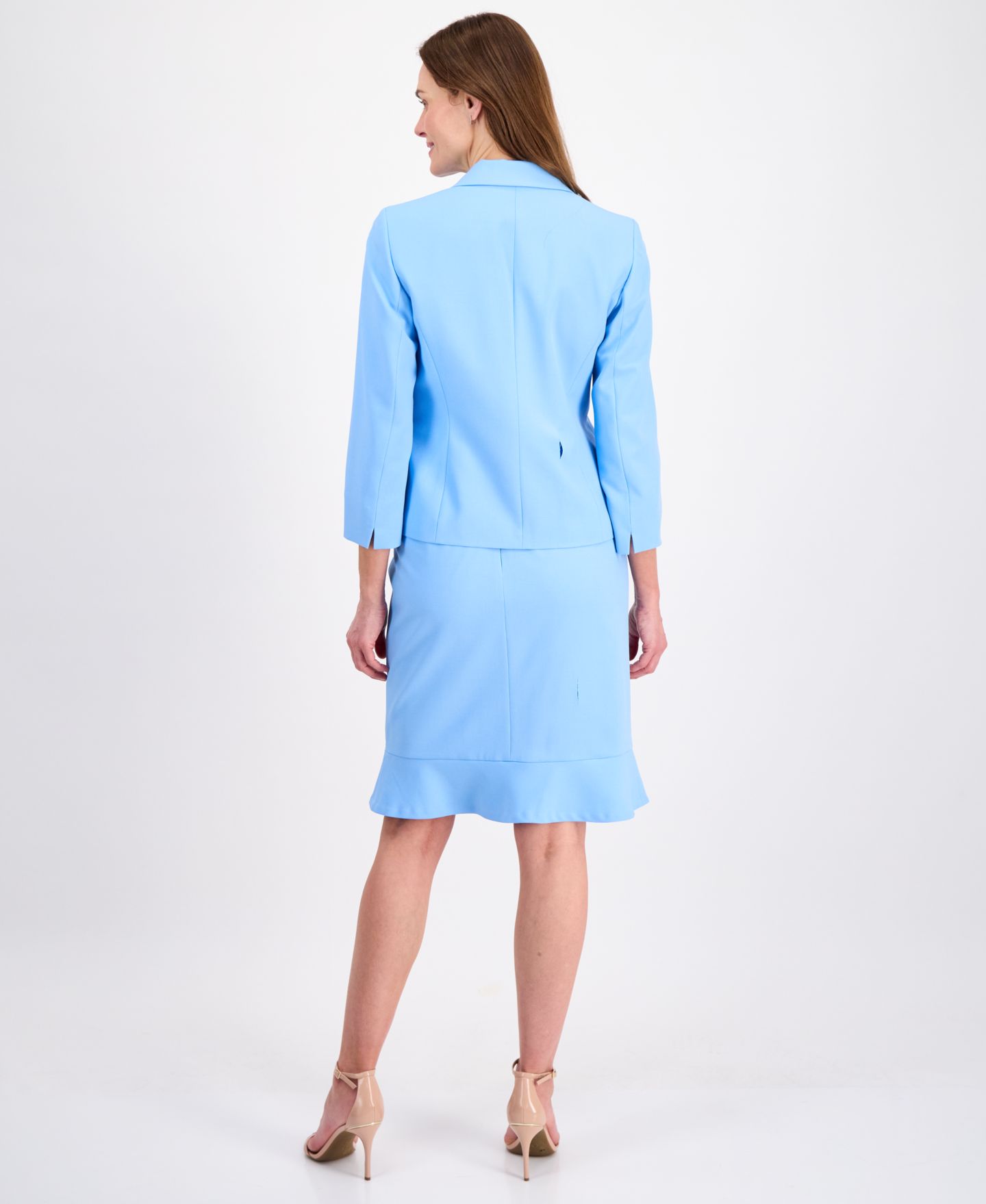 Женские юбки Le Suit Three-Button Seamed Flounce-Hem 2 Piece Skirt Suit, цвет: Прозрачный небесно-голубой — фото 2
