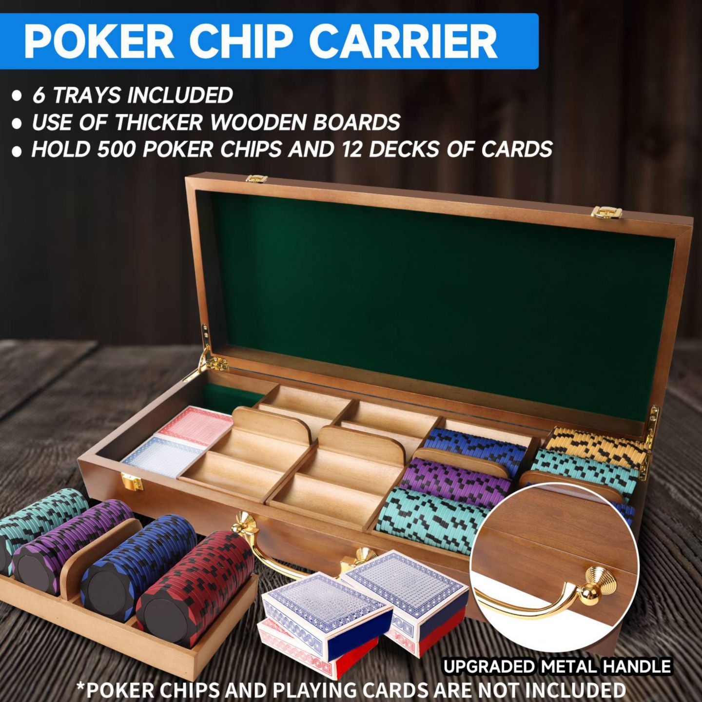 Детская игрушка GSE Games & Sports Expert Walnut Wood Poker Chips Carrier, 500-Chip Case, от 14 лет, цвет: Орех — фото 5