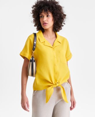 Women's 100% Linen Tie-Front Shirt