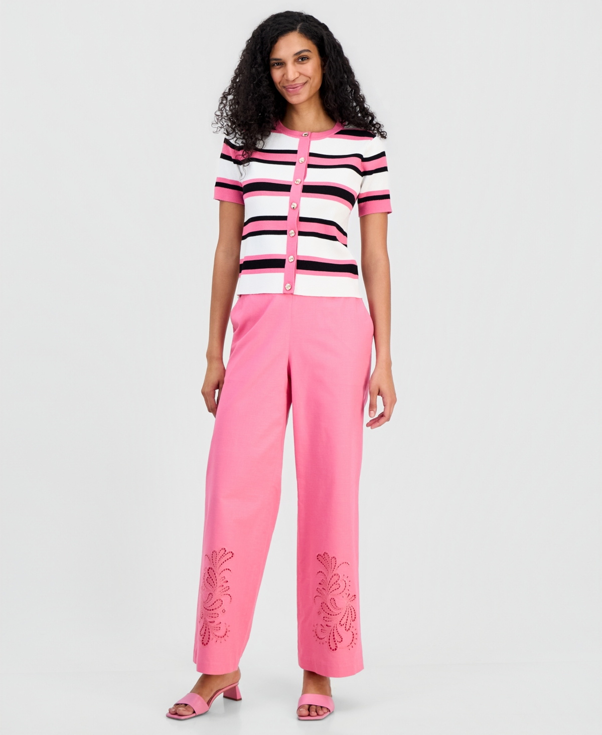 T Tahari Women's Short-Sleeve Ribbed Cardigan