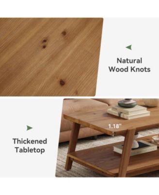 47-Inch Solid Wood Coffee Table, 2-Tier Farmhouse Rectangular Accent Center Cocktail Tea Table with Storage, Rustic Brown