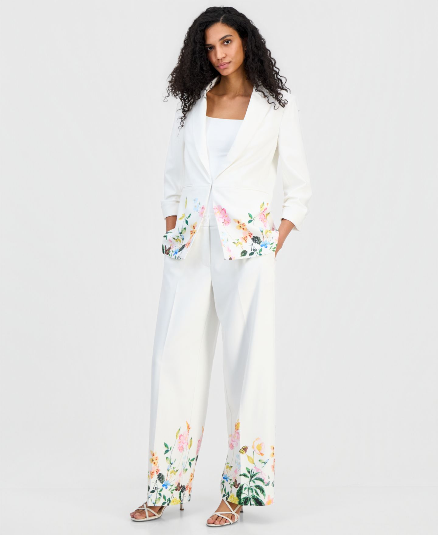 Женский пиджак T Tahari Notched-Lapel Scrunch-Sleeve Blazer, цвет: Белый — фото 2
