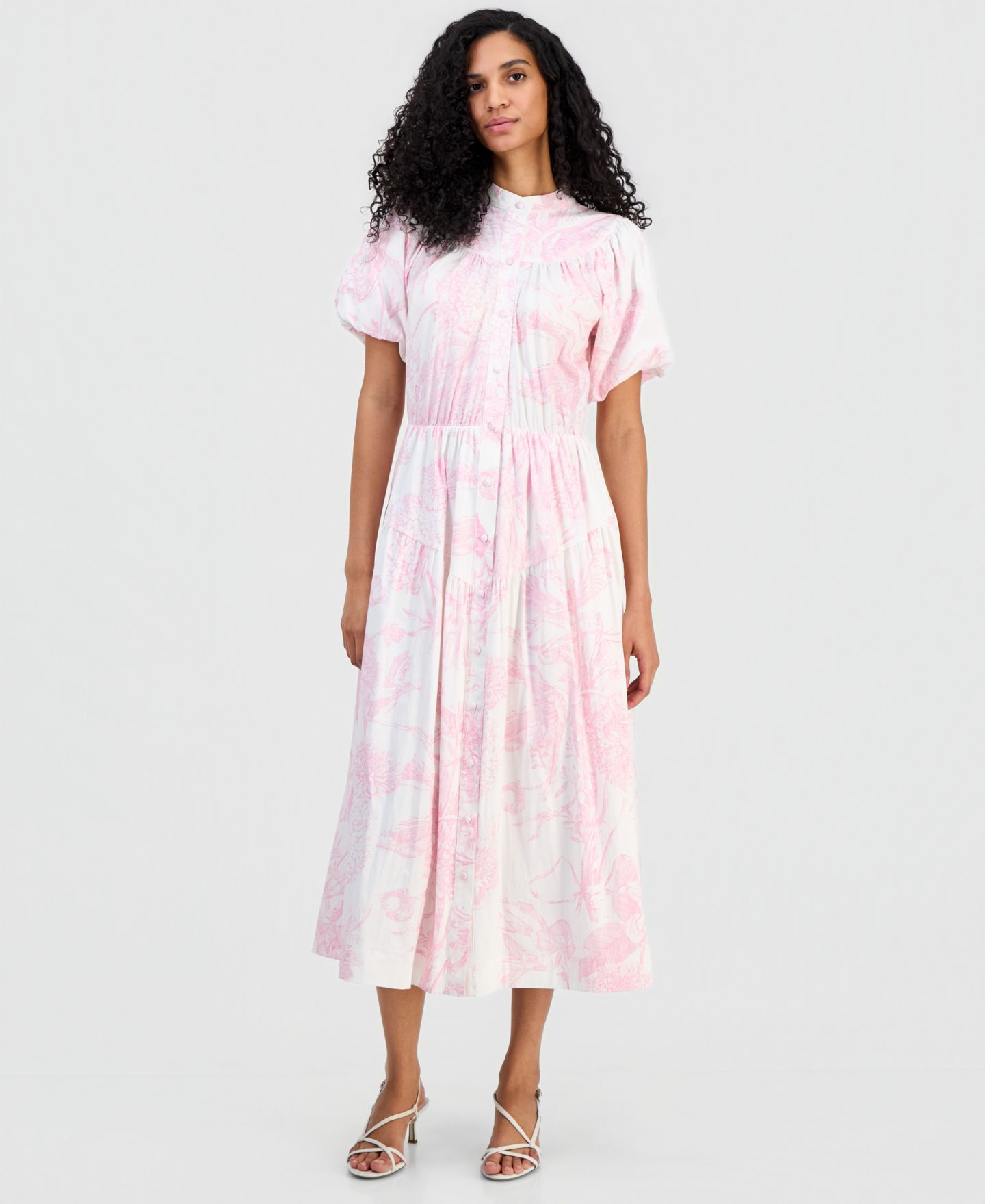 Женское платье T Tahari Puffed-Sleeve Shirtdress, цвет: Розовый — фото 1