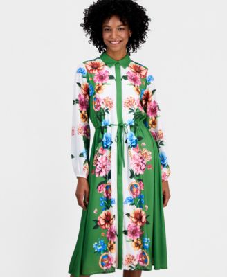 Women's Drawstring-Waist Midi Shirtdress