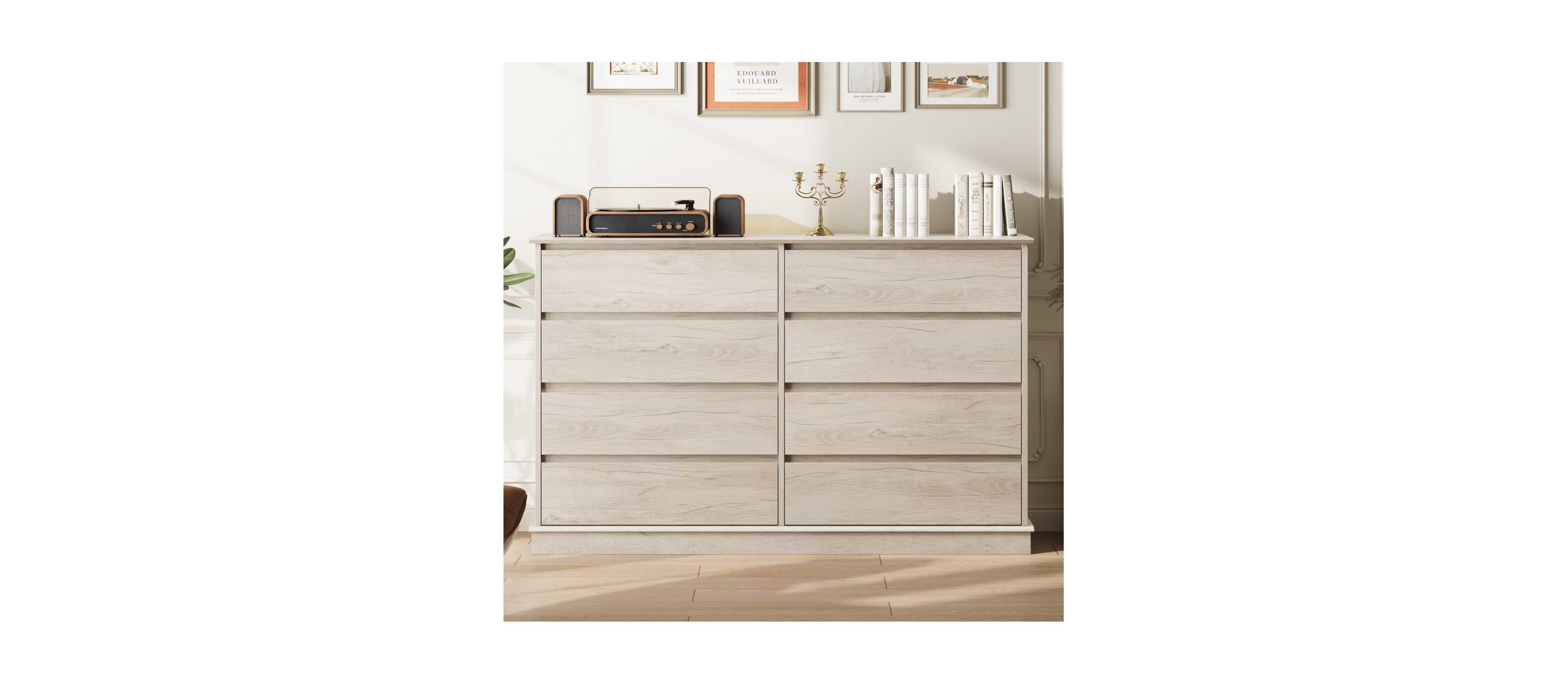 Gaomon 8-Drawer Dresser for Bedroom – Wide Oak Chest with Spacious Top, Modern Wooden Storage Organizer for Closet, Living Room, Hallway