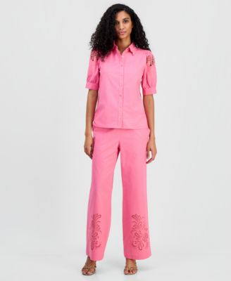 Women's Embroidered Puffed-Sleeve Blouse