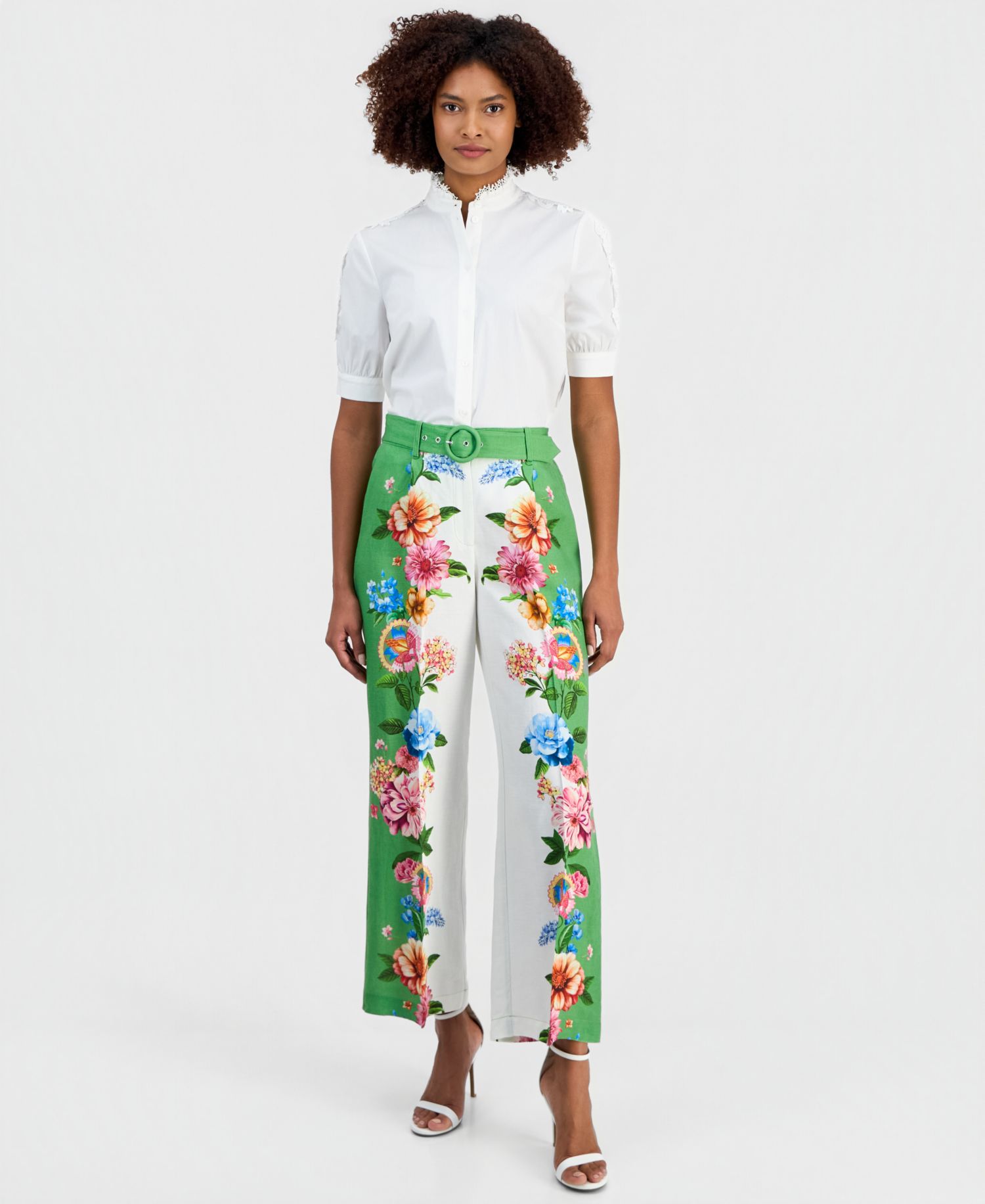 Women's Printed Belted Wide-Leg Pants