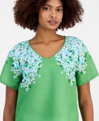 Women's Floral V-Neck Short-Sleeve Top