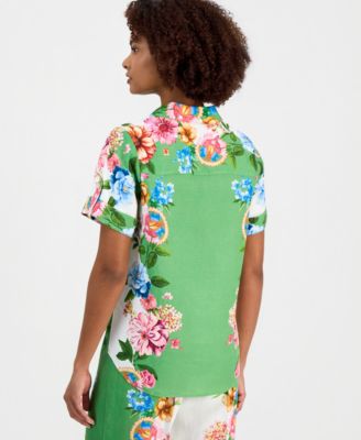 Women's Collared Short-Sleeve Floral Blouse