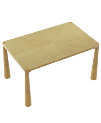 Retro 7-Piece Dining Set for 6 with Upholstered Chairs (Natural Wood