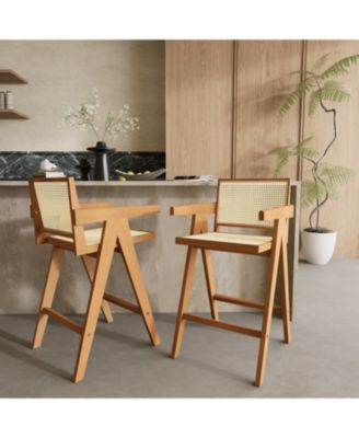 27" Cane Seat Bar Stool - Natural Wood
