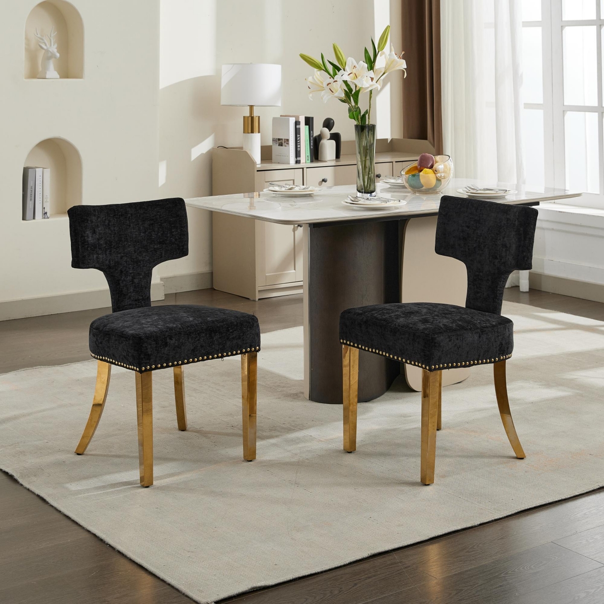 Streamdale Furniture Mid Century Modern Chenille Dining Chairs, Set of 2