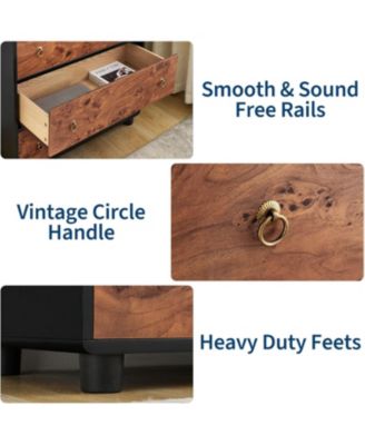 5 Drawers Dresser, 46 in Tall Modern Chest of Drawers with Natural Texture, Curved Profile Design, Dresser TV Stand