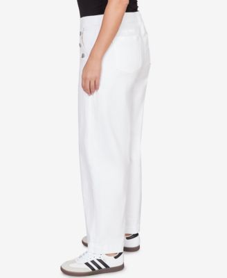 Plus Size Wide Leg Pull On White Sailor Jean