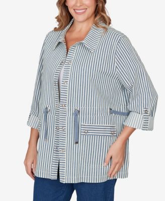 Plus Size Striped Anorak Snap Front Jacket