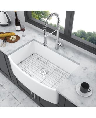 30x19x10inch White Farmhouse Sink Ceramic Porcelain Arch Edge Apron Front Single Bowl