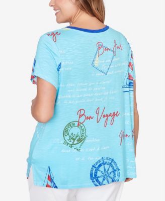 Plus Size Bon Voyage Trim Detail Graphic T-Shirt