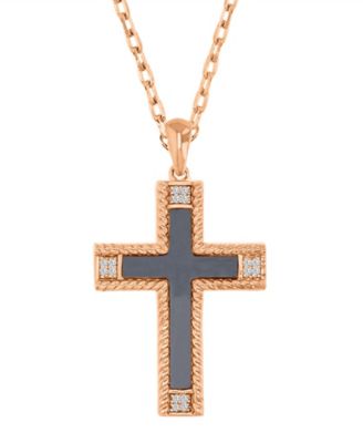 Onyx and Diamond (0.048 ct. t.w.) Cross Necklace in 10k Rose Gold