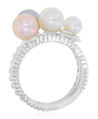 Imitation Pearl & Diamond (0.054 ct. t.w.) Stackable Ring