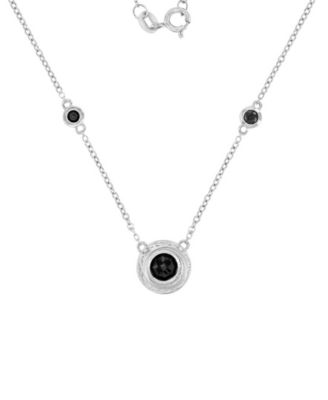 Onyx & Created White Sapphire (0.09 ct. t.w.) Station Necklace in Rhodium Over Sterling Silver