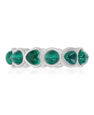 Malachite (3 ct. t.w.) Alternate Band Ring in Rhodium Over Sterling Silver