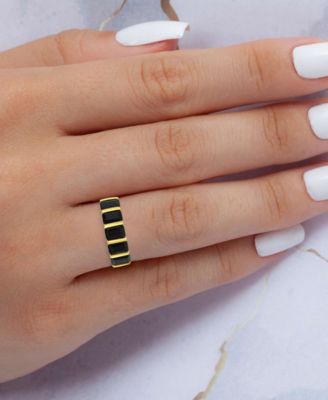 Onyx (3.05 ct. t.w.) Alternating Row Band Ring in 14k Yellow Gold Over Sterling Silver