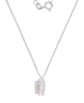 Pink Sapphire (0.12 ct. t.w.) & Opal (6mm) Necklace in Rhodium Over Sterling Silver