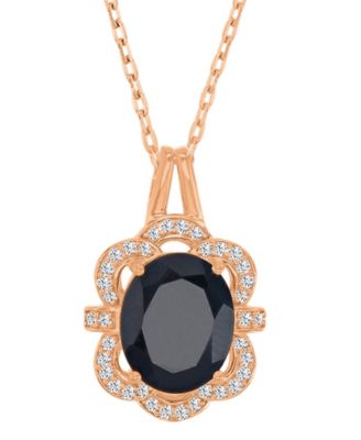Onyx and White Sapphire (0.216 ct. t.w.) Halo Necklace in 14k Rose Gold Over Sterling Silver