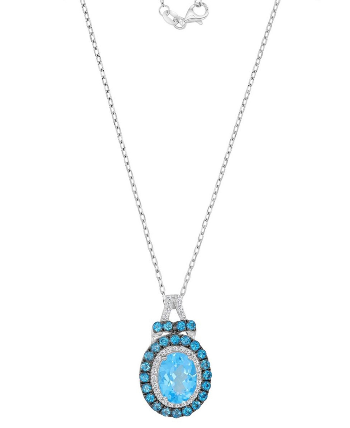 Macy's Blue Topaz (0.84 ct. t.w.) & Created Sapphire (0.15 ct. t.w.) Necklace in Rhodium Over Sterling Silver