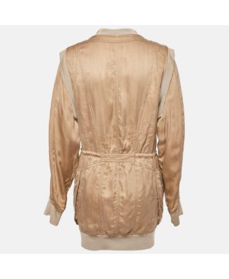Women's Beige Gabardine Long Zip-Up Jacket