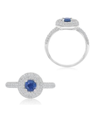 Sapphire (0.65 ct. t.w.) & Diamond (0.55 ct. t.w.) Puffy Circle Ring in 14k White Gold