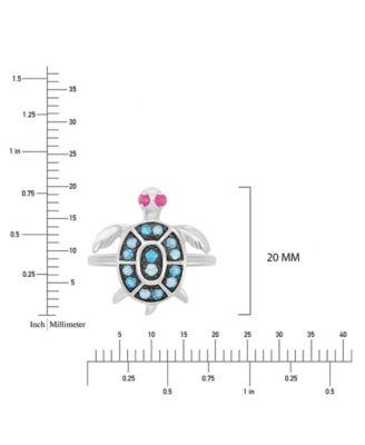 London Blue Topaz (0.58 ct. t.w.) & Ruby (0.1 ct. t.w.) Sea Turtle Ring in Rhodium Over Sterling Silver