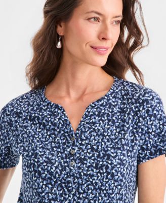 Women's Printed Short-Sleeve Henley Top