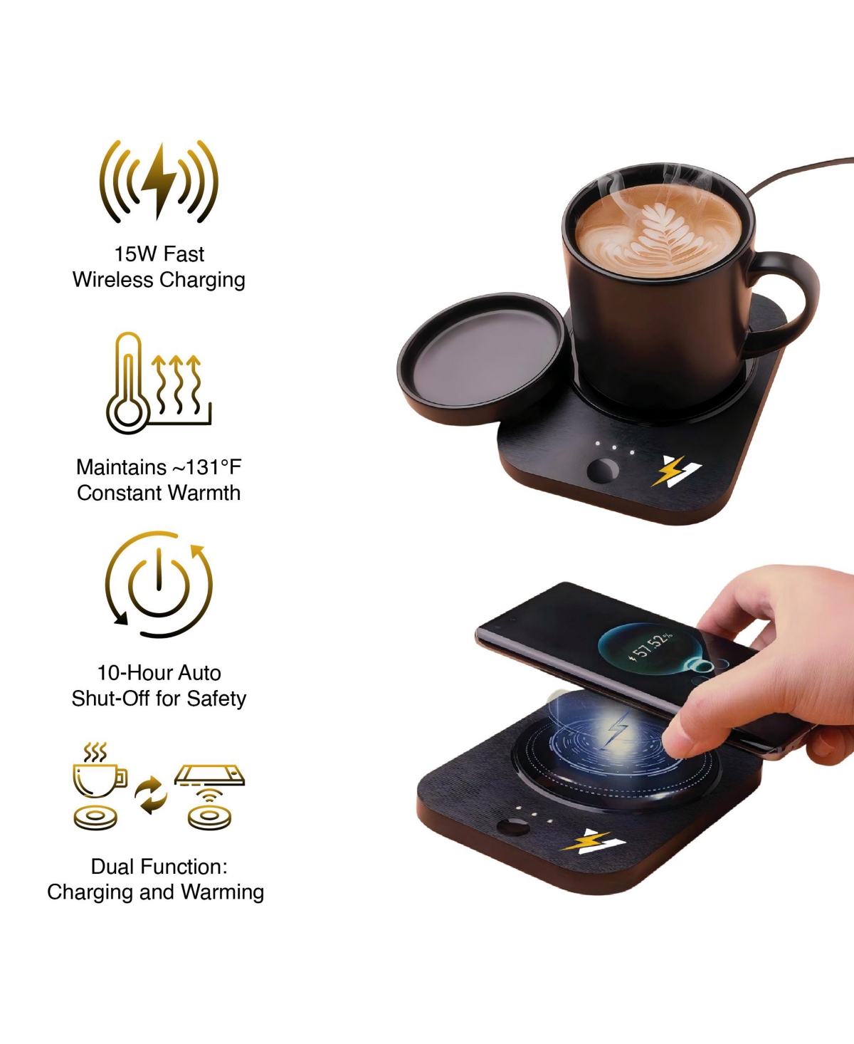 Pursonic Complete Wireless Charging & Comfort Bundle – Sip & Charge 2-in-1 Mug Warmer + 5-in-1 Folding Charging Station