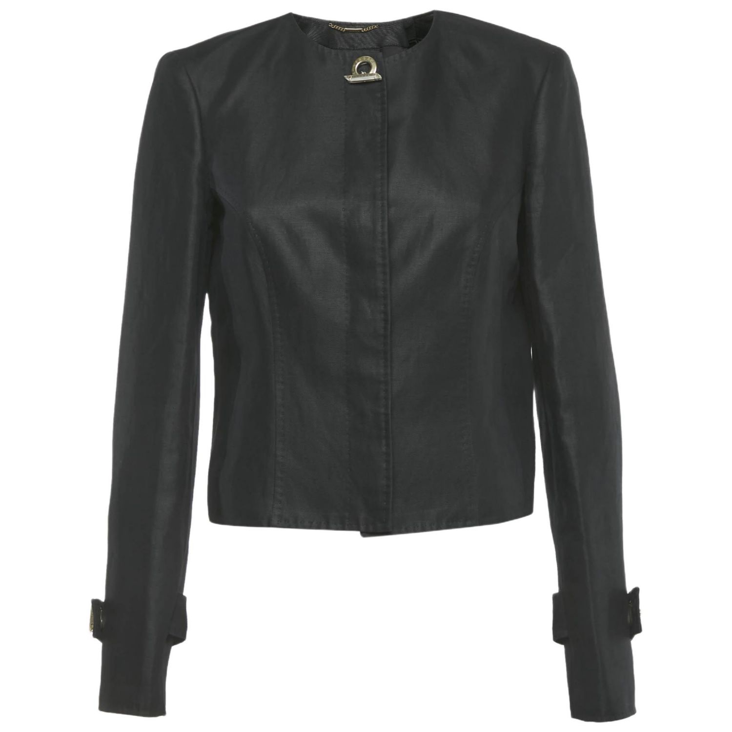 Women's Black Cotton Blend Button Front Jacket