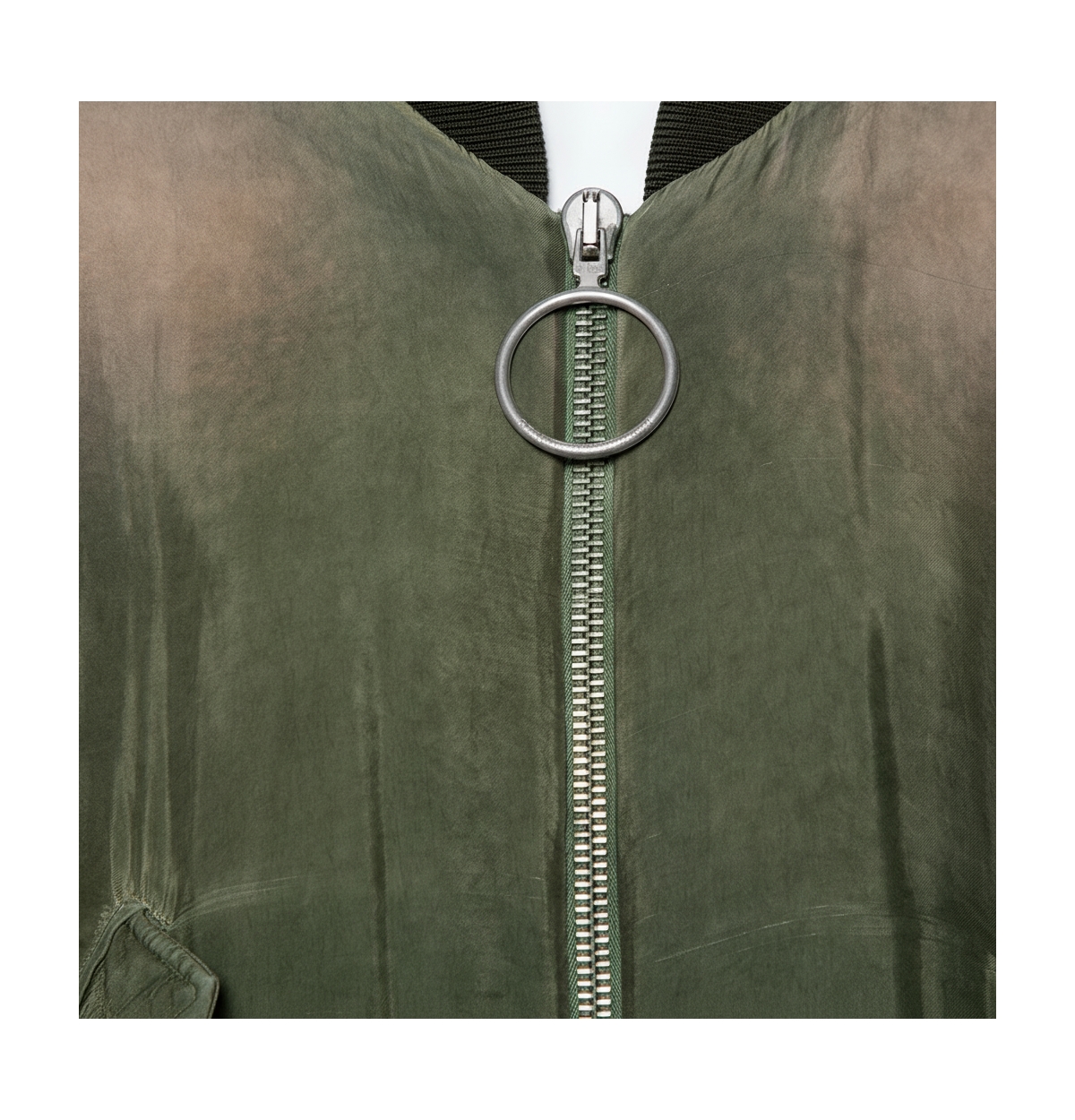 Pre-Owned Off-White Women's Green Cupro Washed Out Effect Zipper Front Bomber Jacket