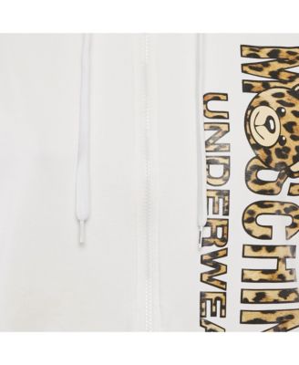 Women's White Logo Print Cotton Knit Zip-Up Hoodie Jacket