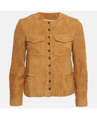 Women's Brown Suede Round Neck Jacket
